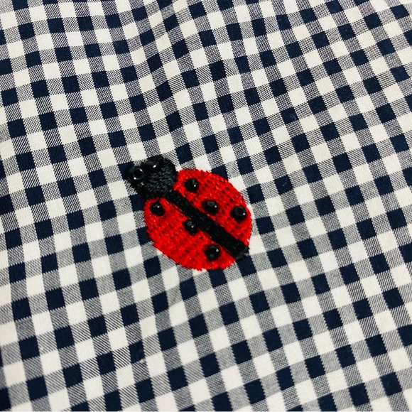 Talbots Women Plaid Gingham Blouse Large Black Casual Summer Cottagecore Boho - Picture 6 of 10